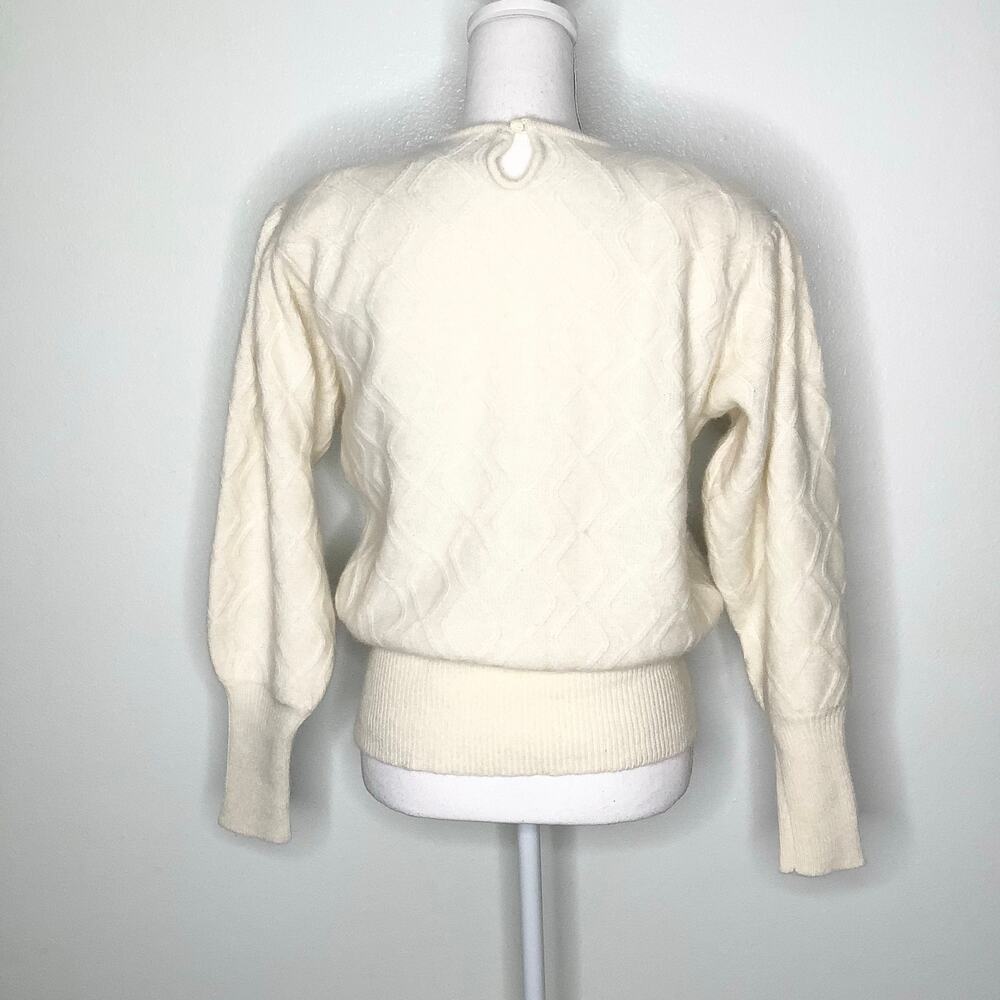 Marisa Christina Vintage Cream Sweater Textured Black Bow Beaded Large - Picture 6 of 12